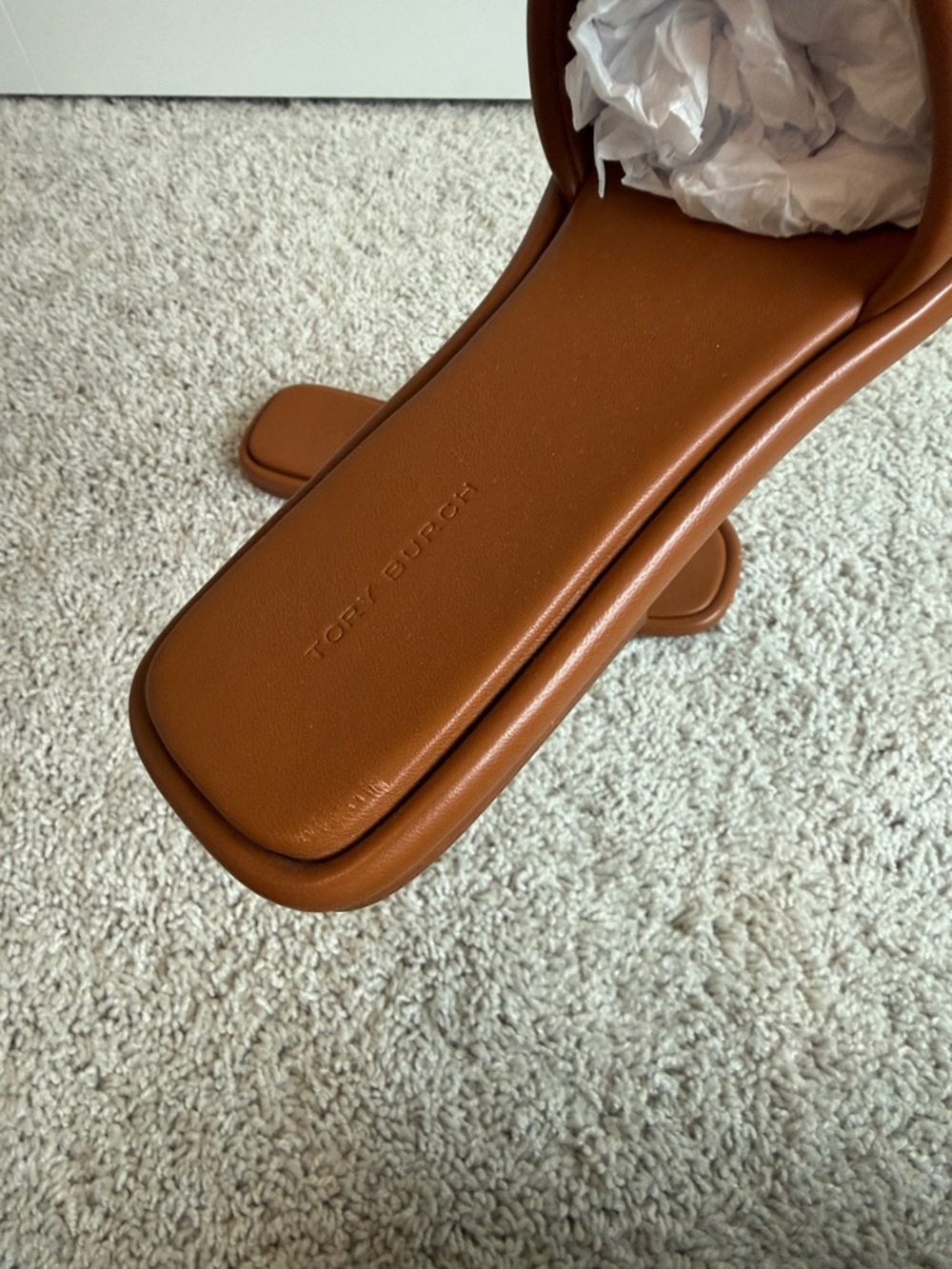 Tory Burch Cognac Leather Logo Slide Sandals - Picture 5 of 7